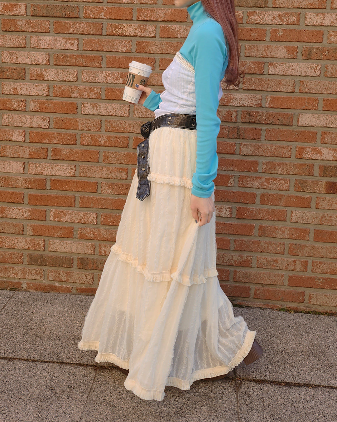 tiered frill fringe long skirt