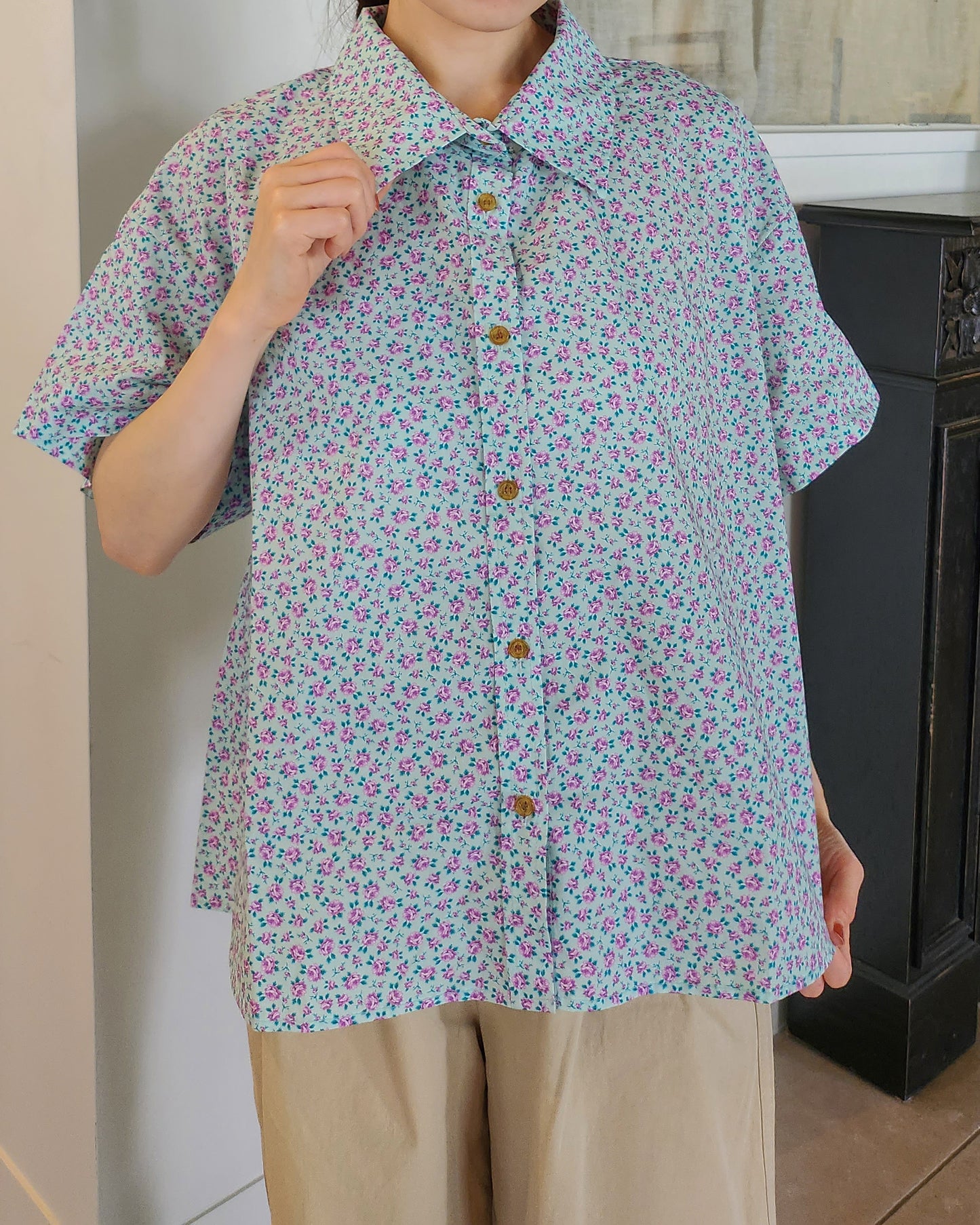 flower open collar shirt