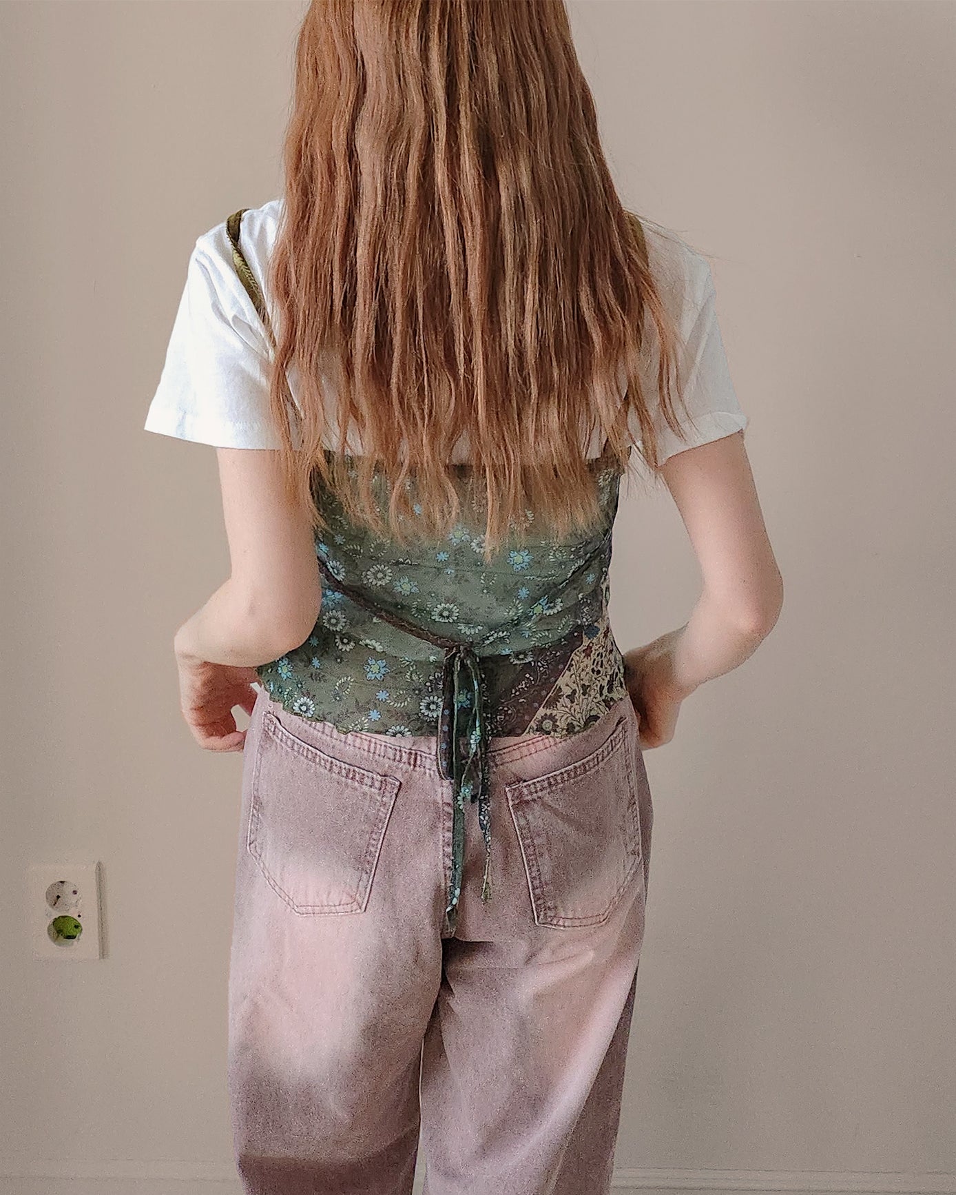 flower velvet switching sheer camisole