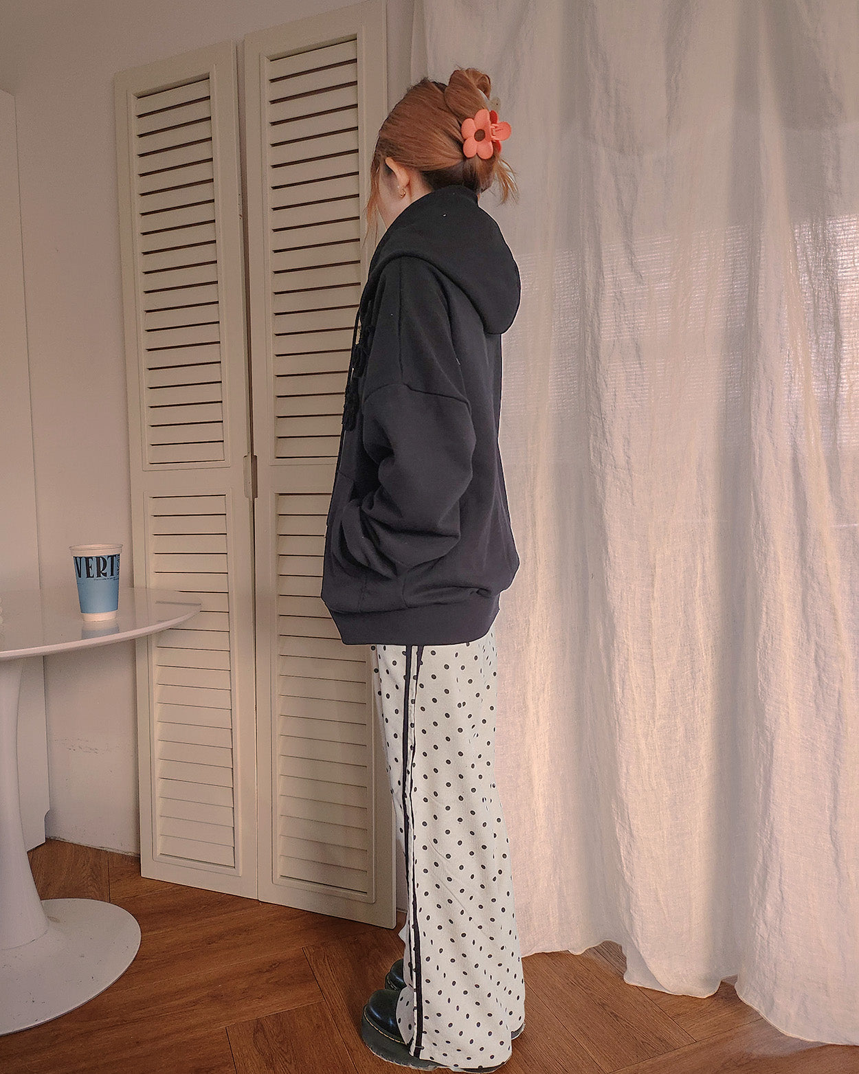 flower motif sweat zip hoodie