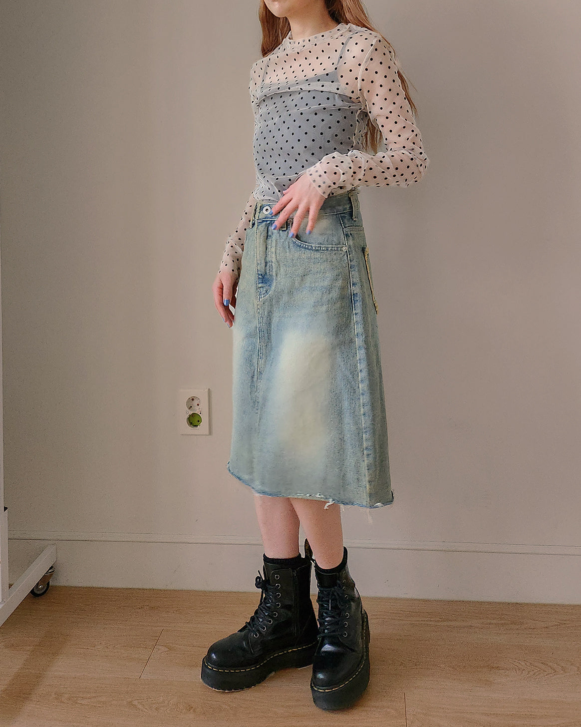 dot sheer long sleeves T