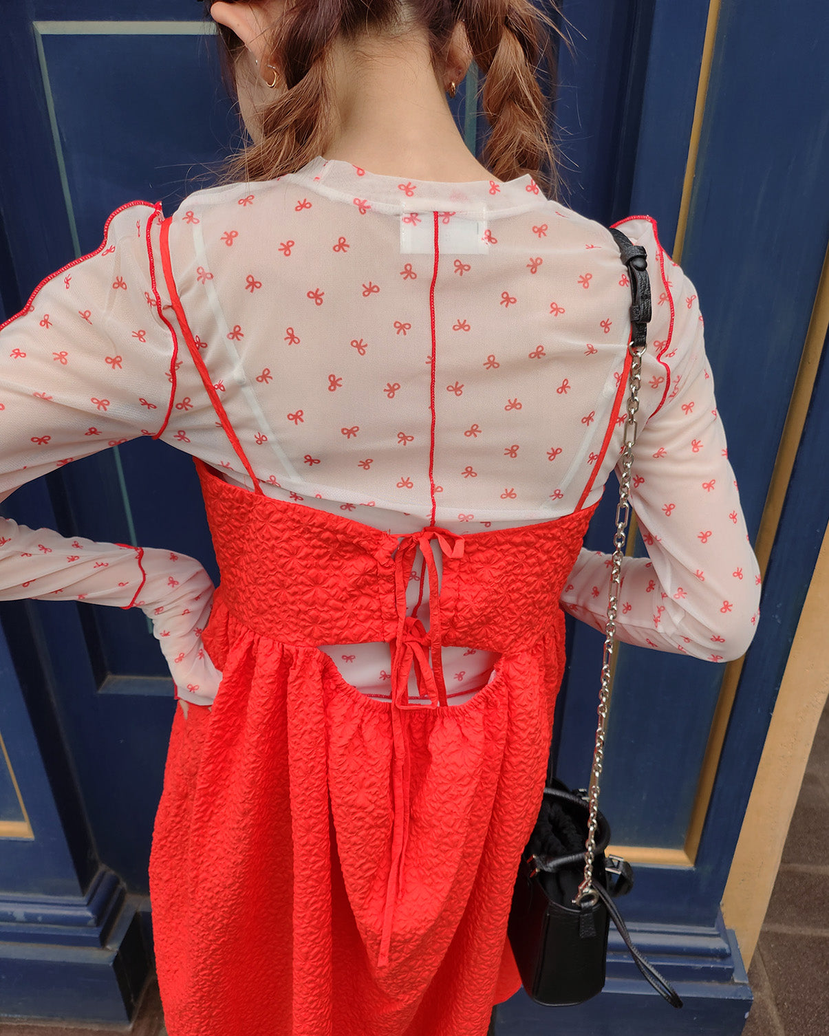 ribbon pattern sheer top