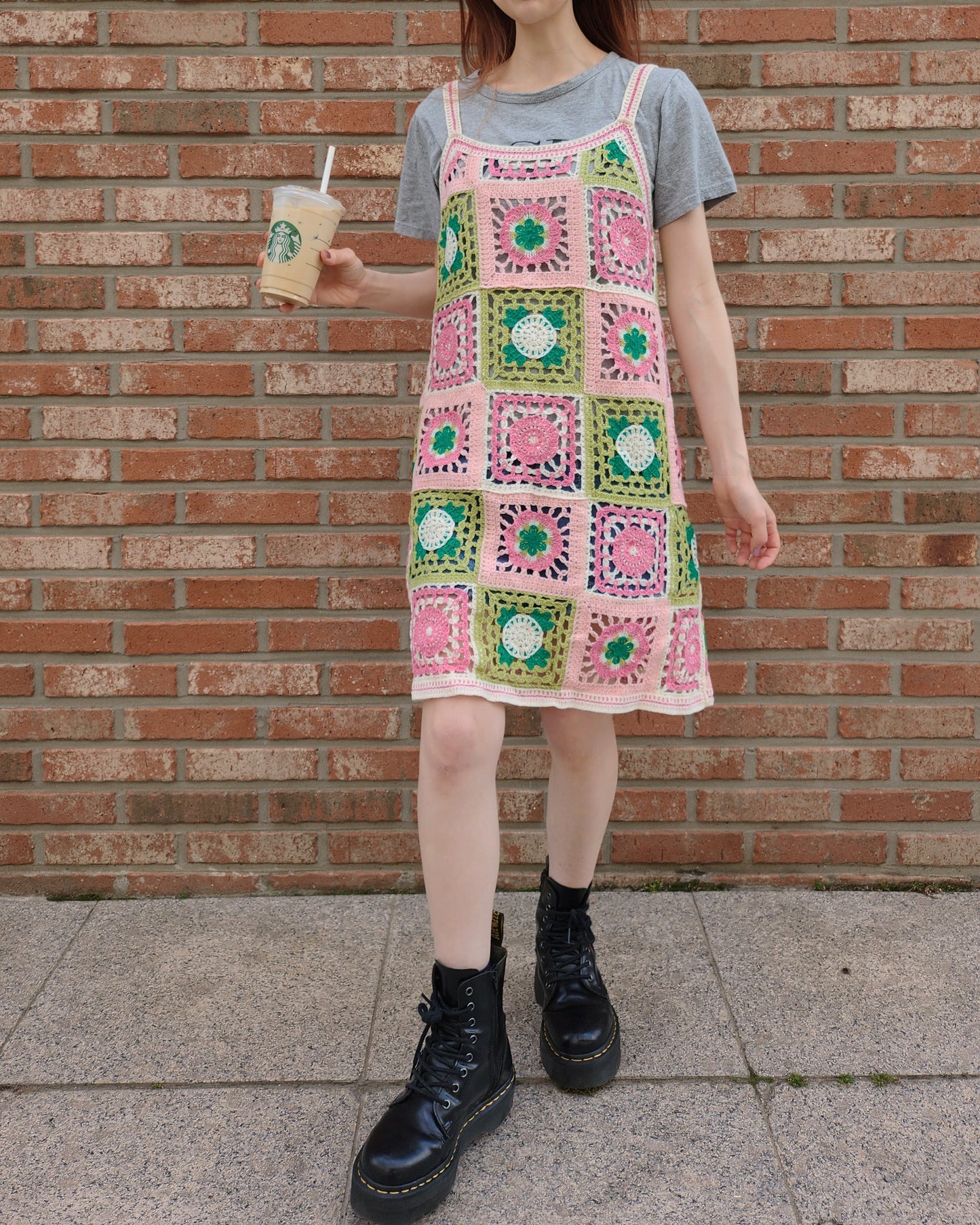 crochet knit flower mini dress