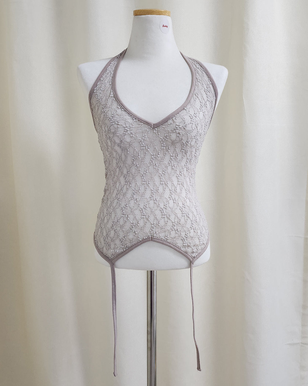 lace sheer halter neck bustier