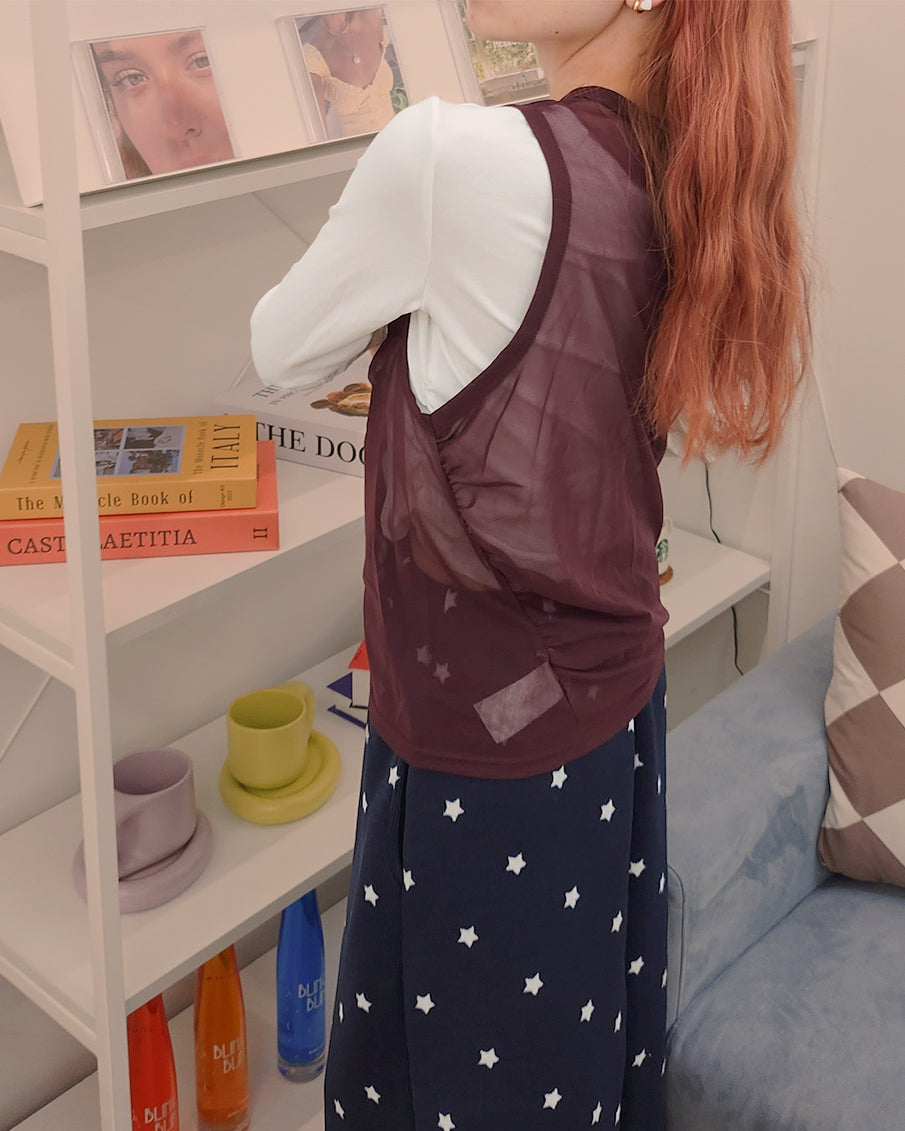 henry neck sheer sleeve less top