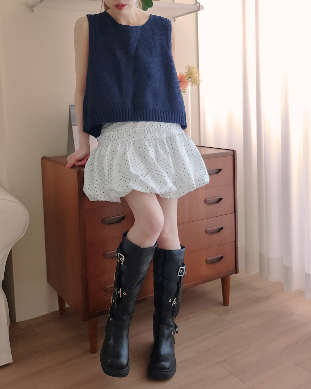 dot frill balloon mini skirt