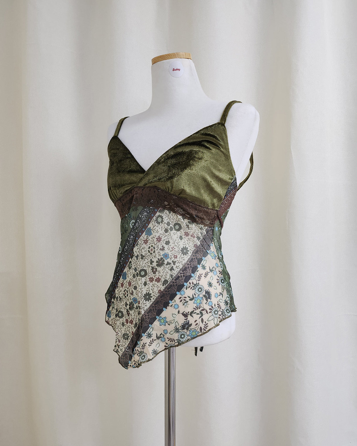 flower velvet switching sheer camisole