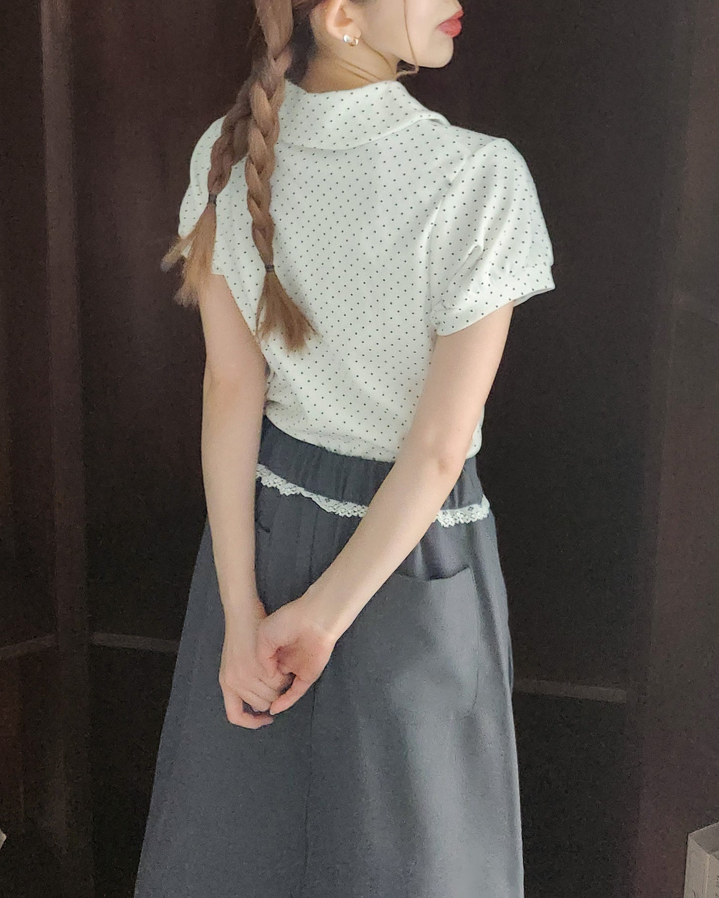 dot puff sleeve collar T