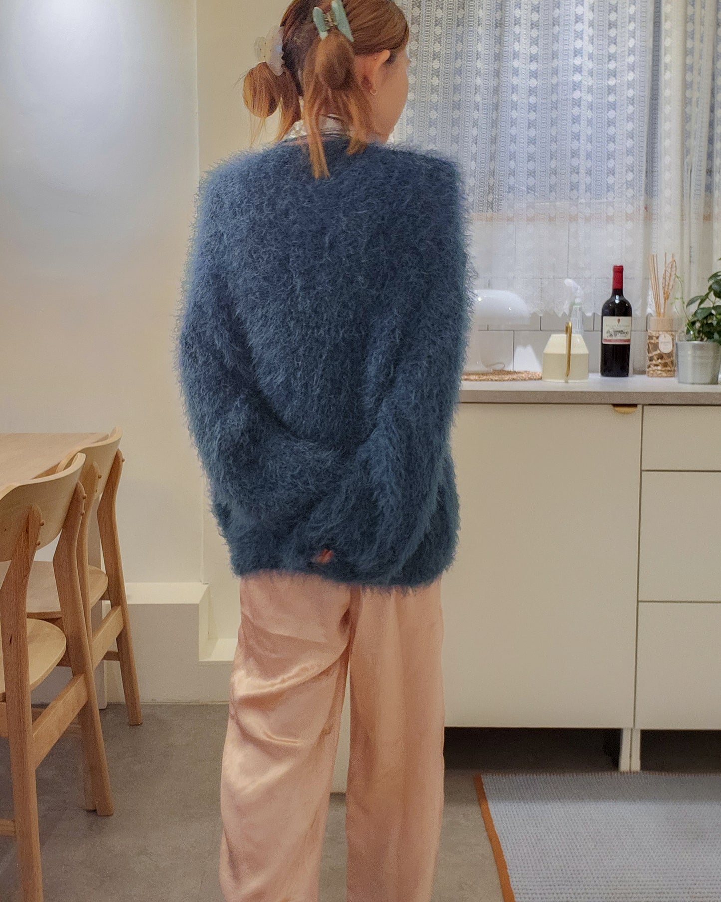 shaggy knit color cardigan