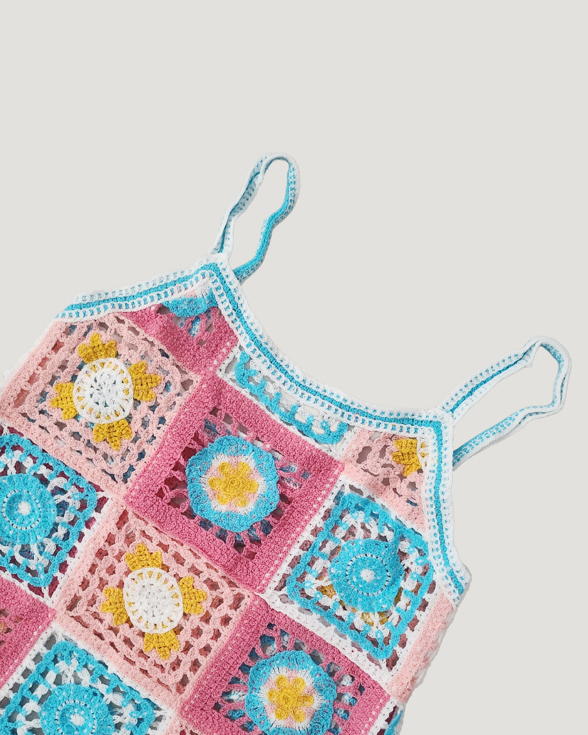 crochet knit flower mini dress