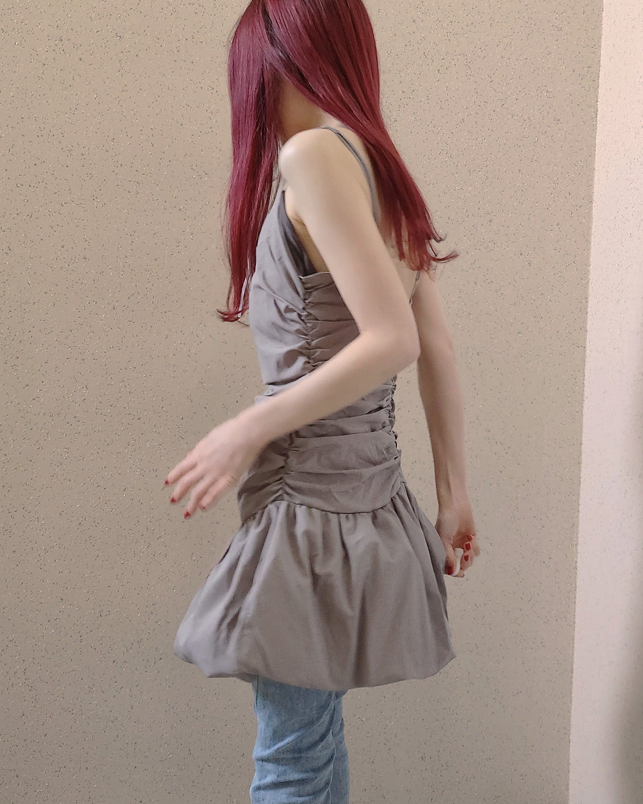 shirring balloon mini dress