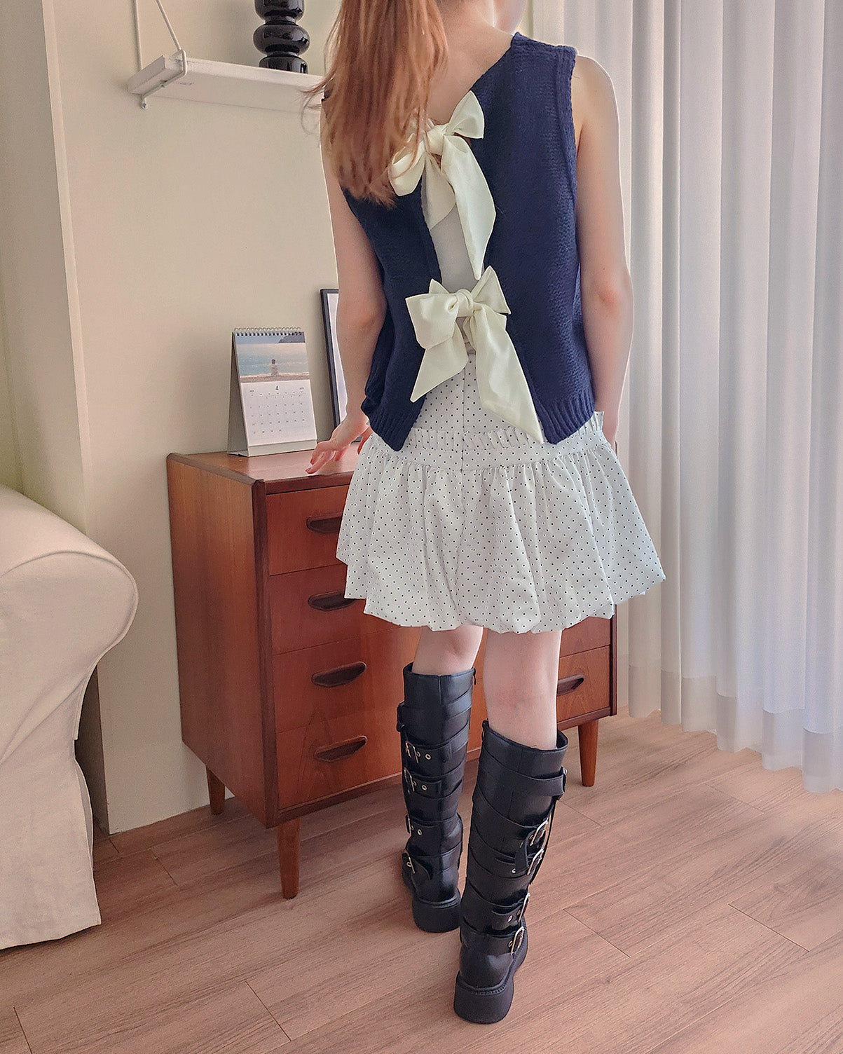 dot frill balloon mini skirt