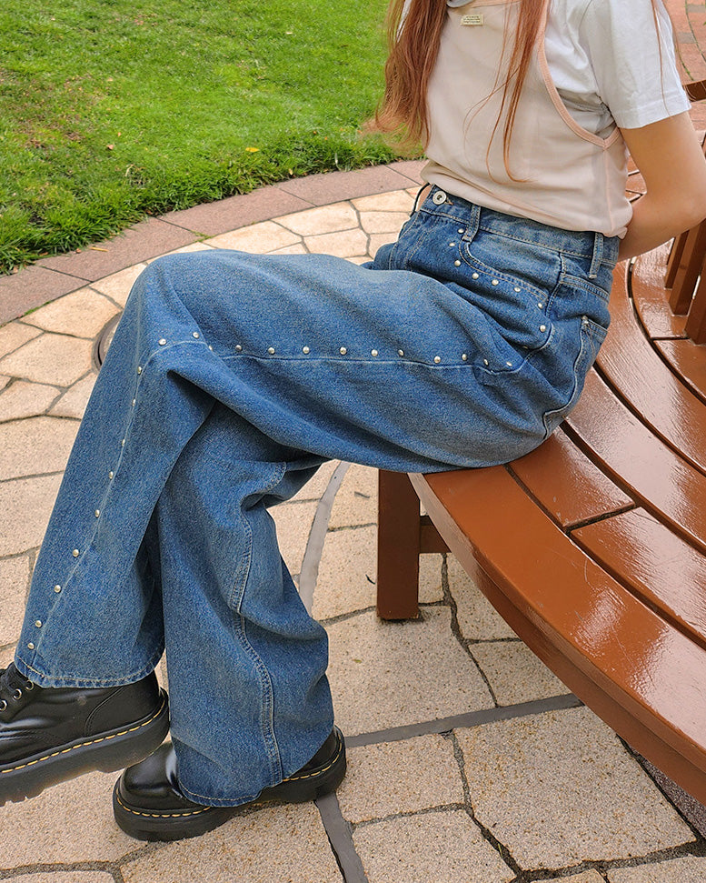 side studs wide denim