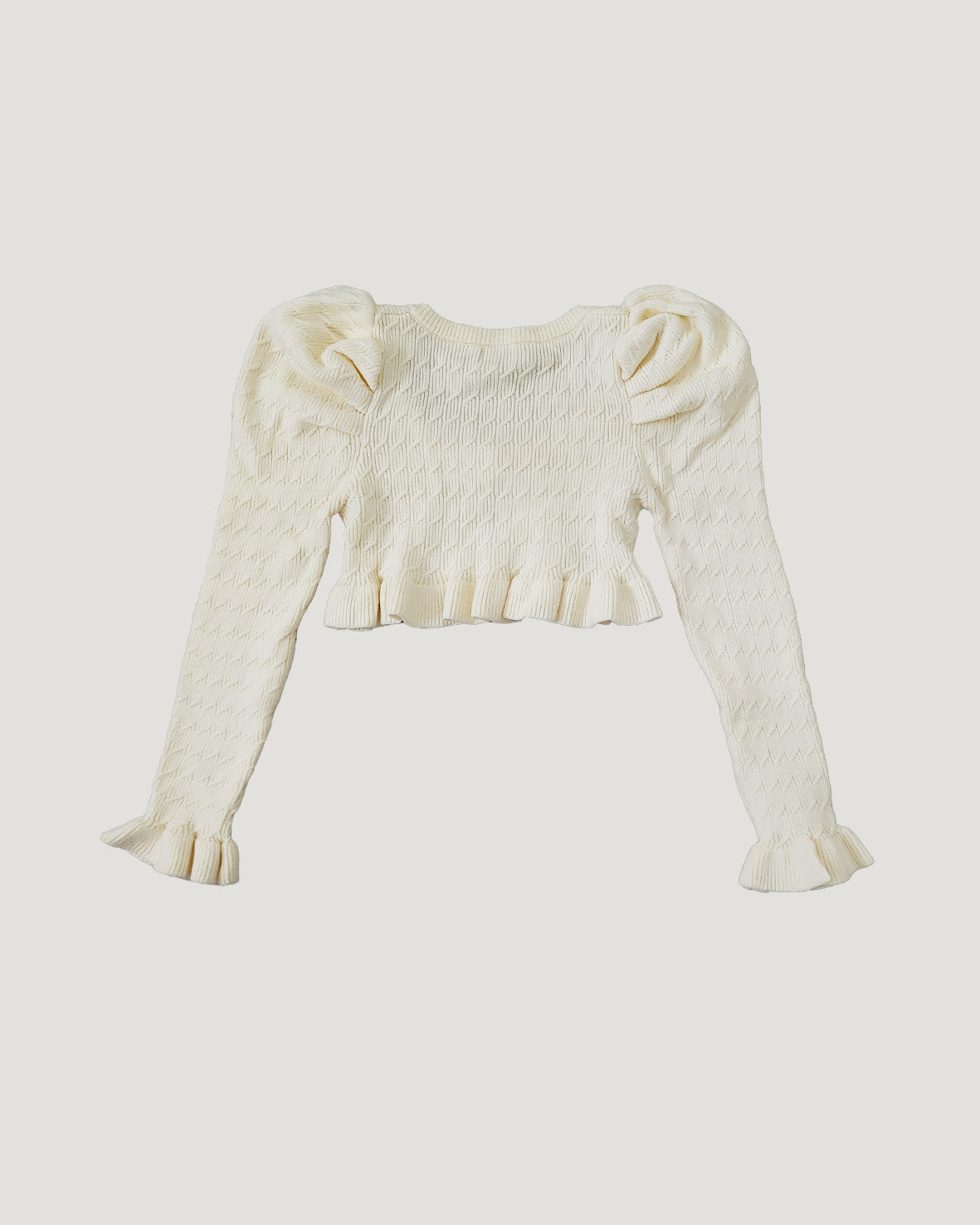 short puff sleeve frill knit cardigan