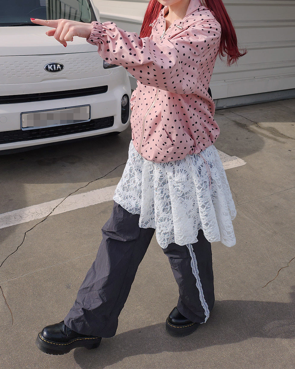 dot frill nylon blouson