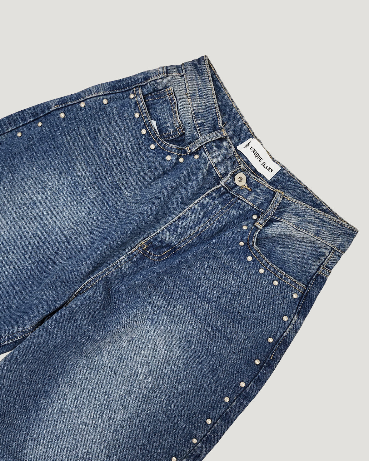 side studs wide denim