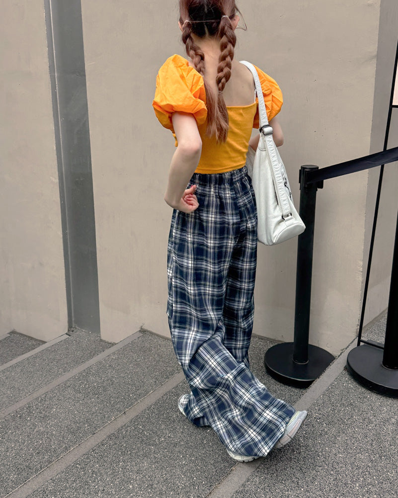 check draped wide pants