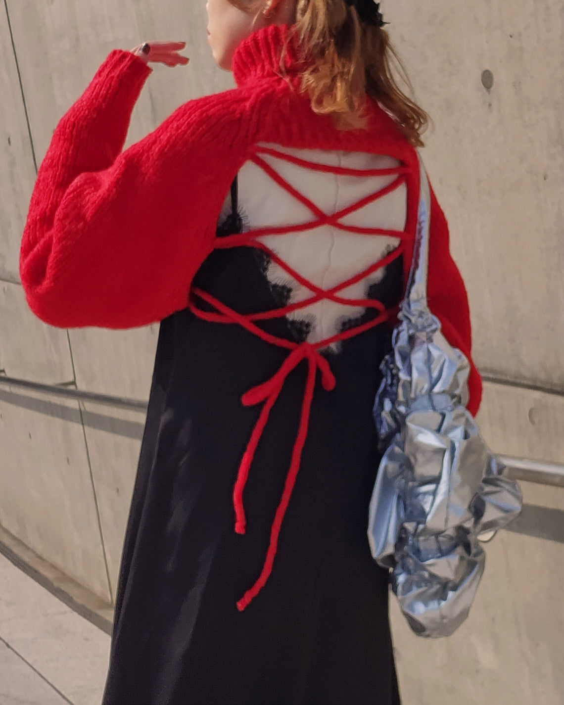 turtleneck eyelet short knit