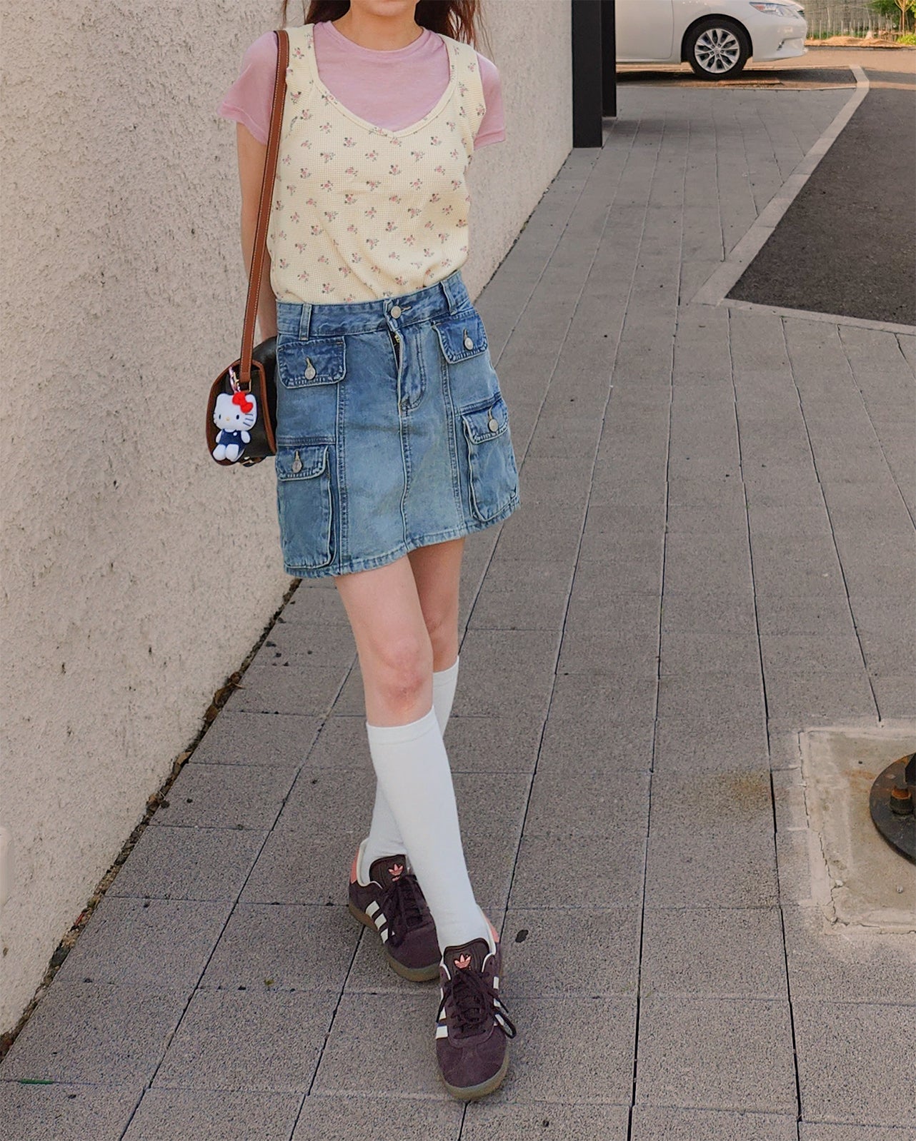 flower waffle sleeve less top