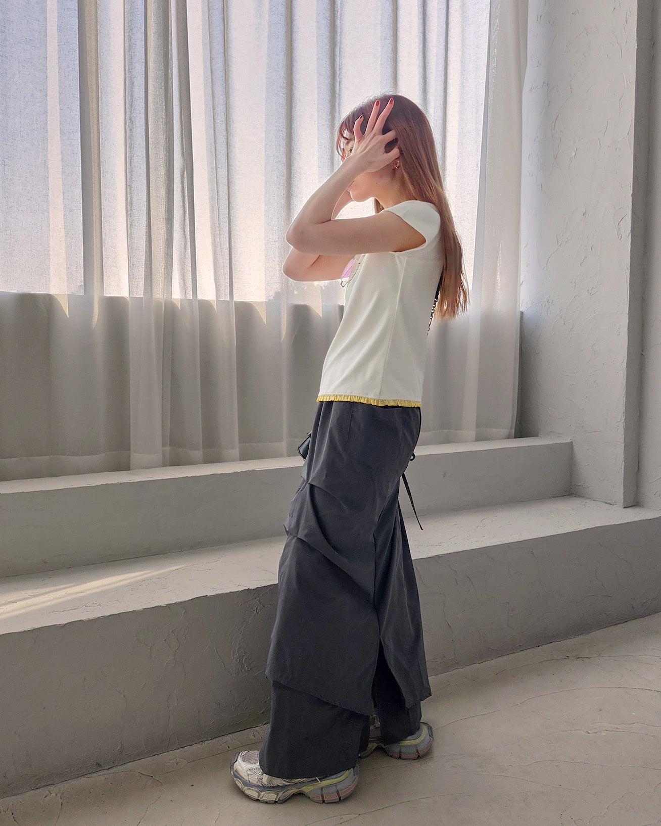 hem gingham check pile fabric T