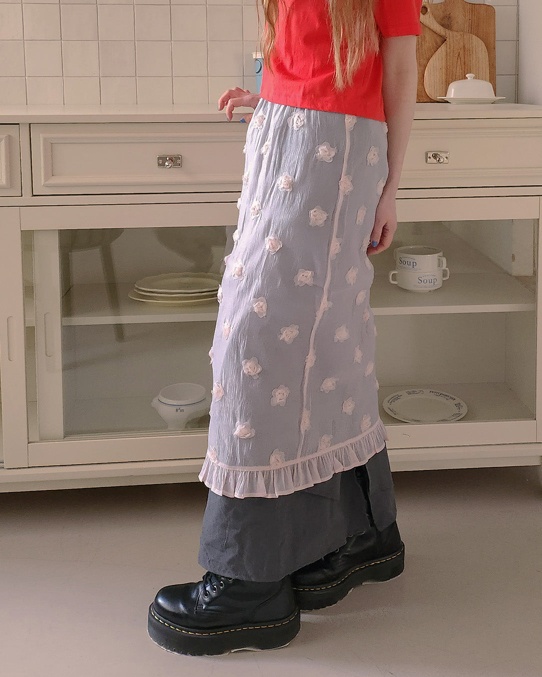rose motif frill sheer skirt