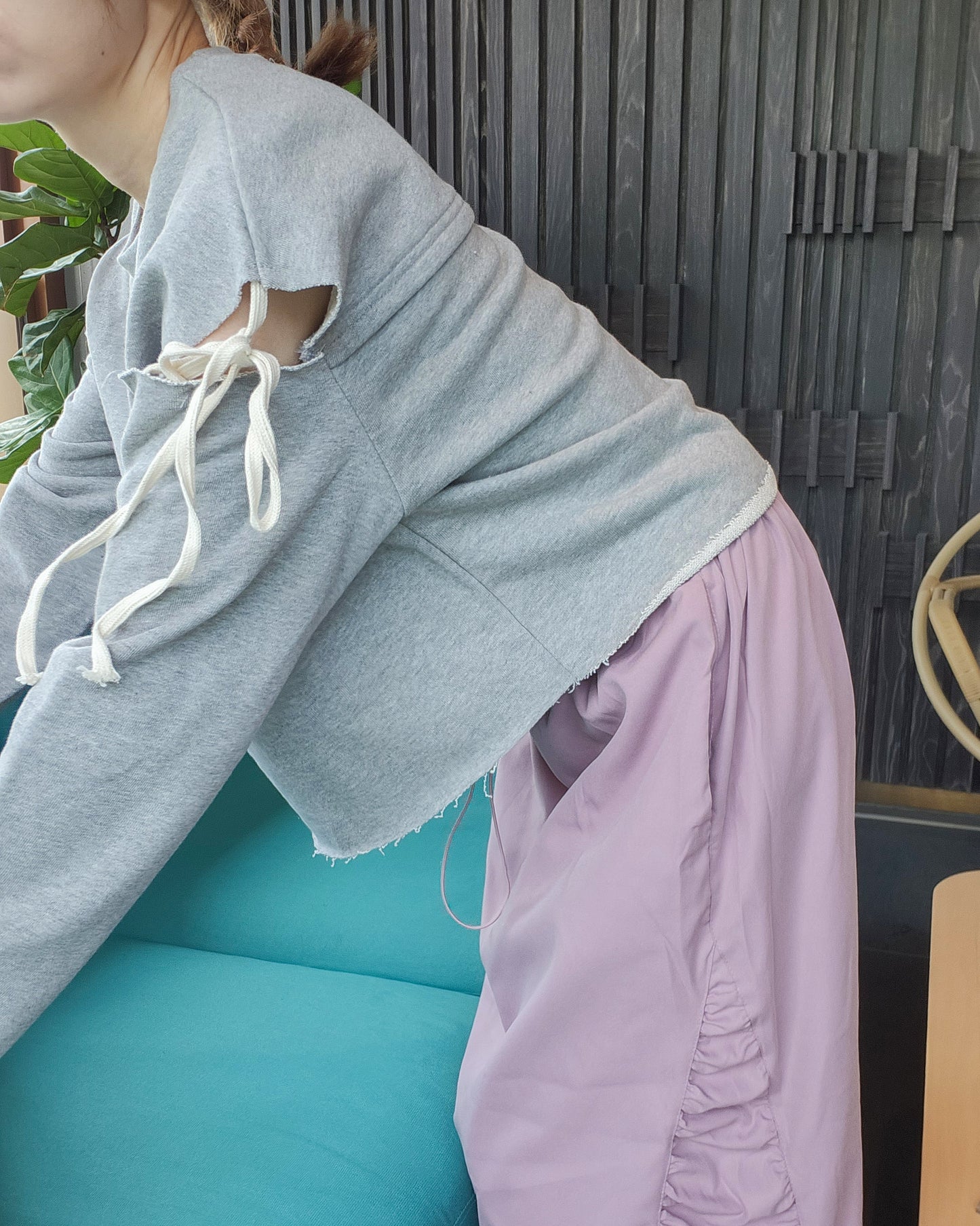 cut out ribbon sweatshirt