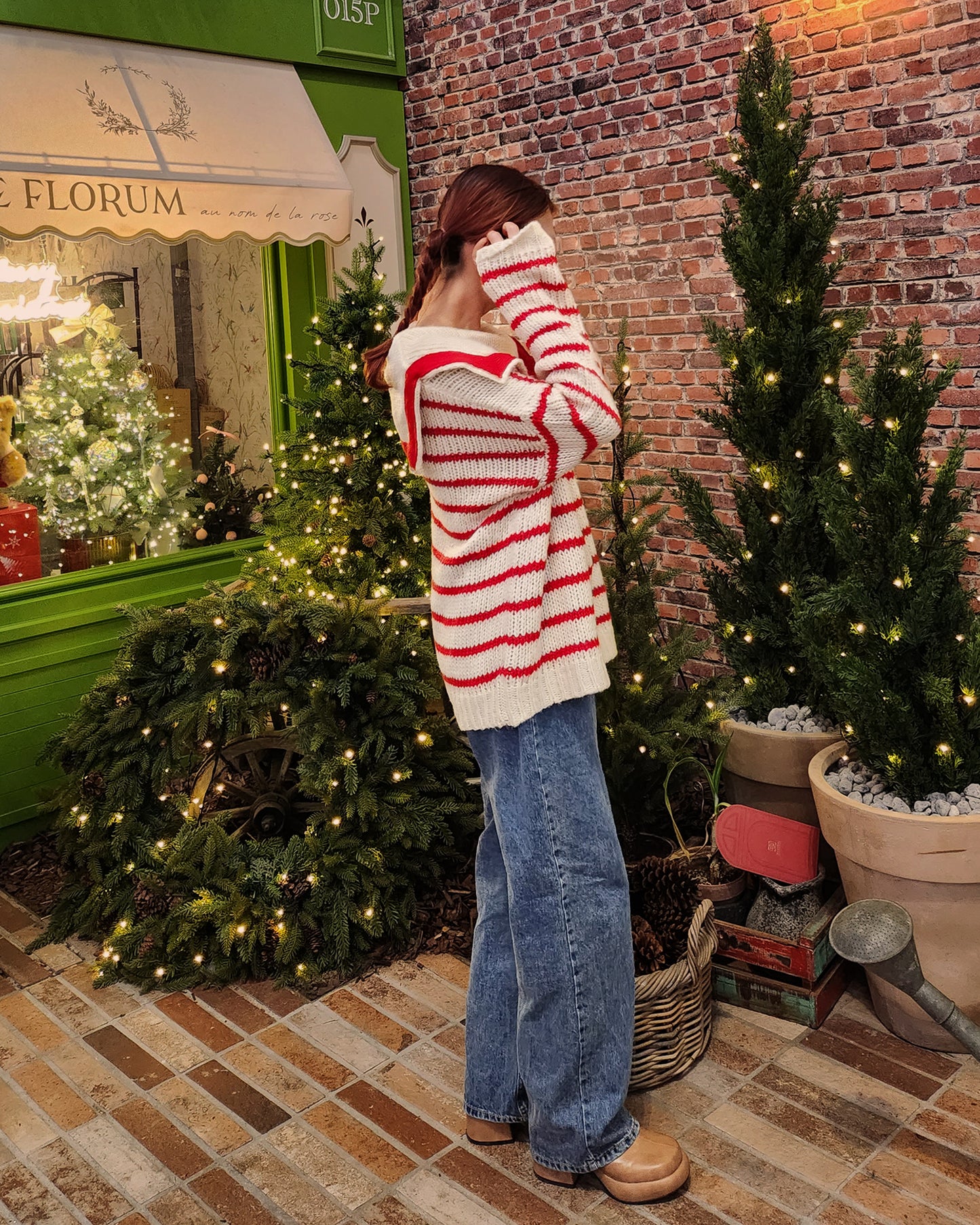 sailor collar stripe overfit knit