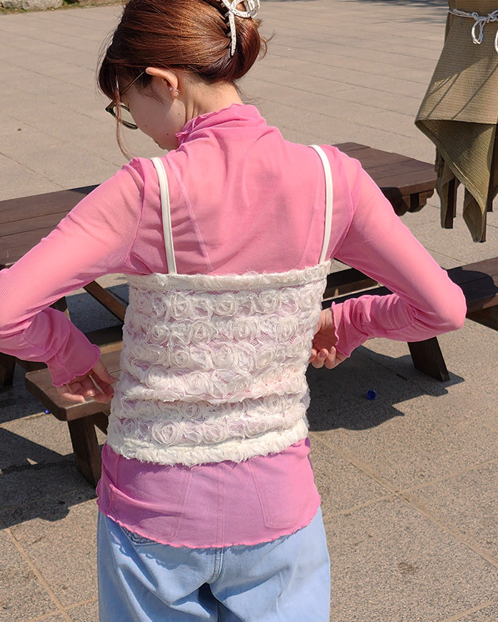 rose motif sheer bustier