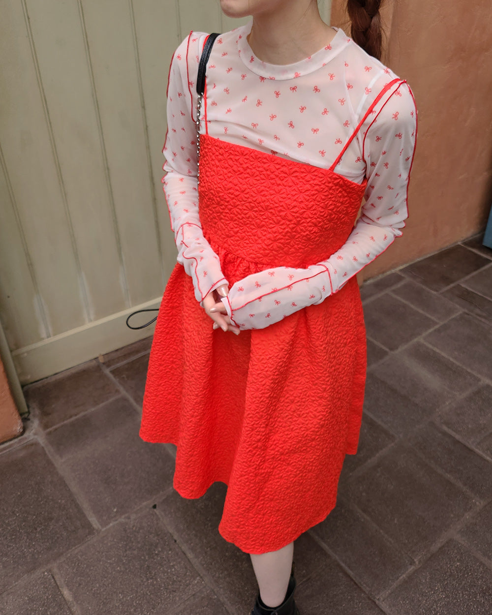 ribbon pattern sheer top
