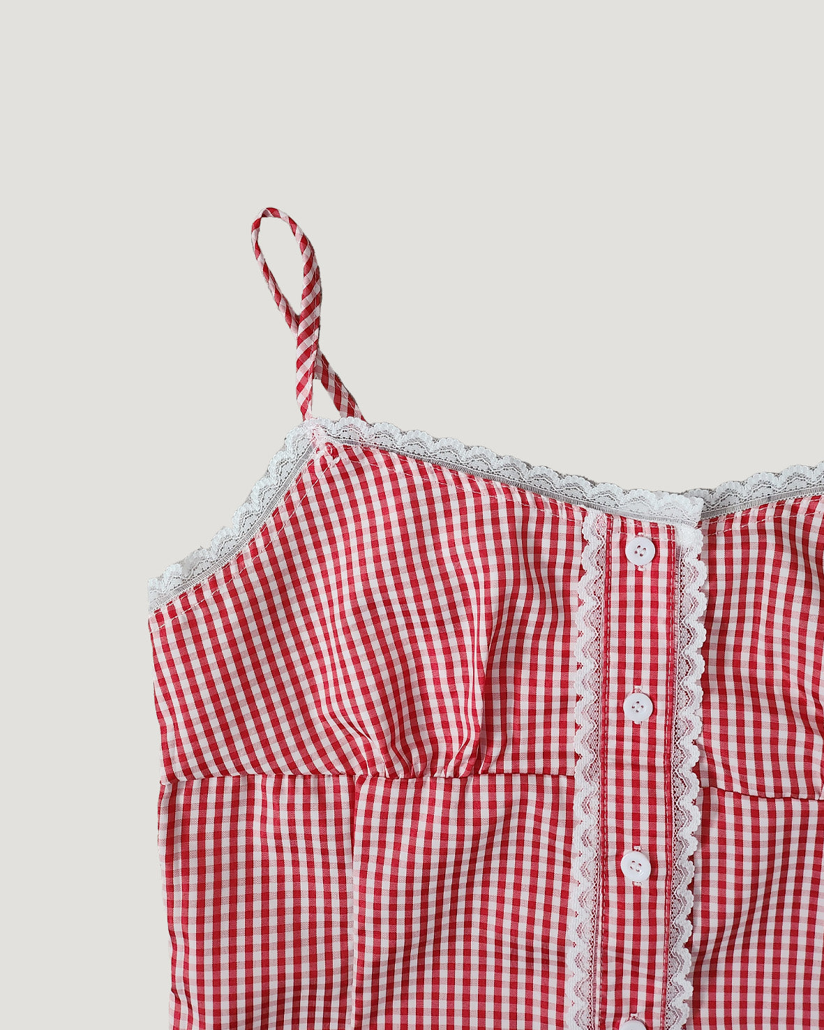 gingham check lace point camisole blouse
