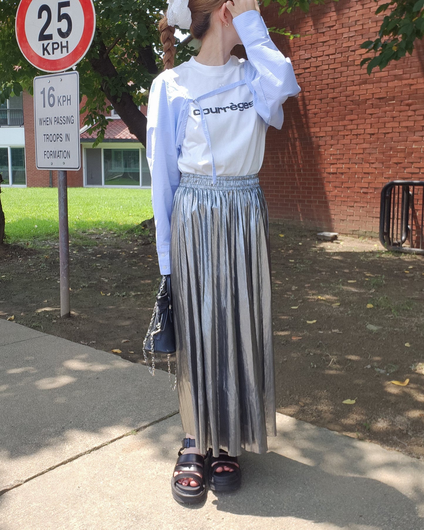 metallic pleated skirt