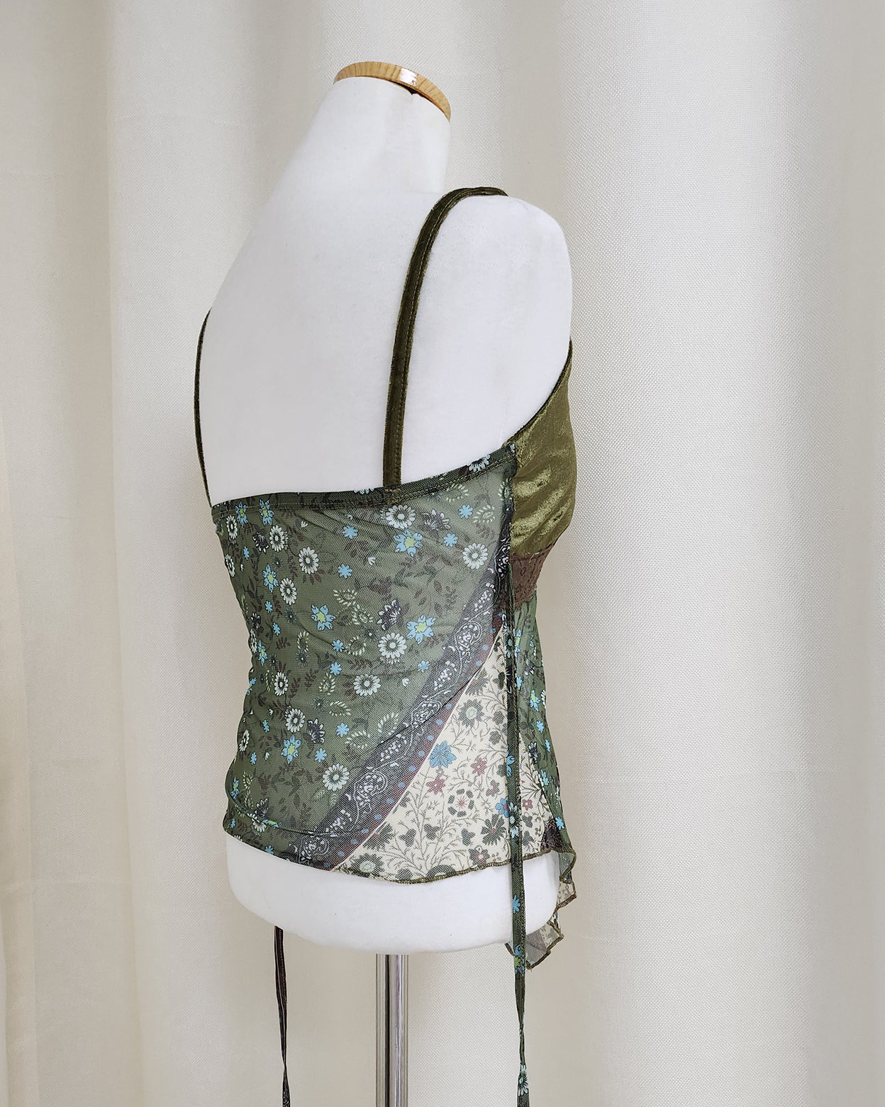 flower velvet switching sheer camisole