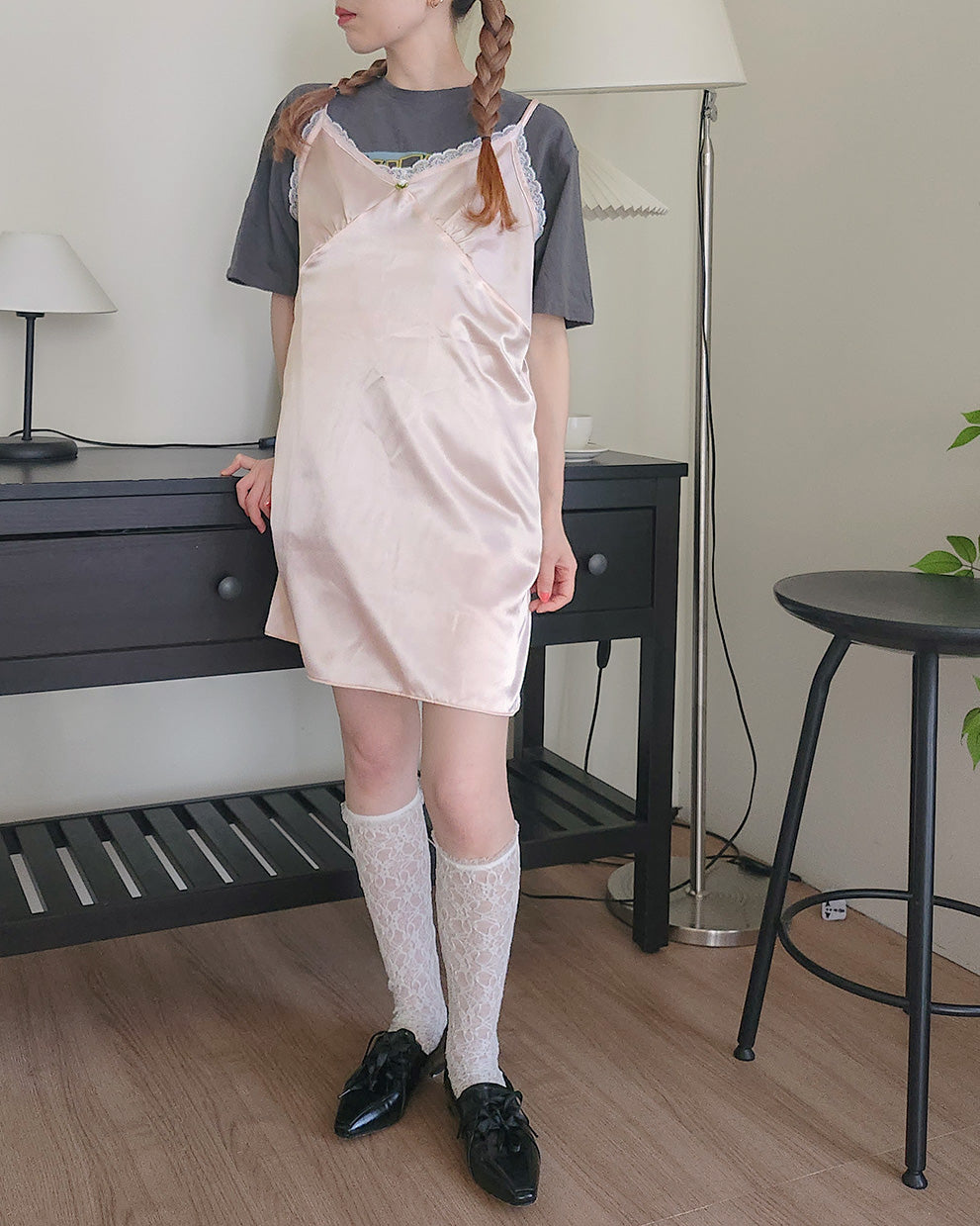 satin rose lingerie camisole dress