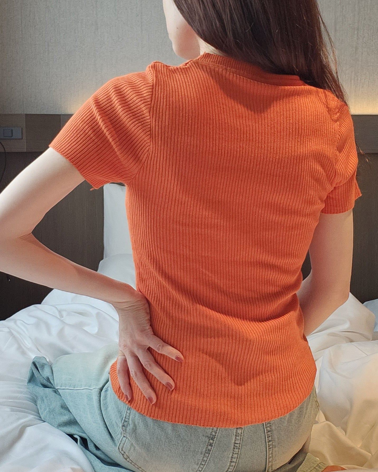 high neck rib knit T