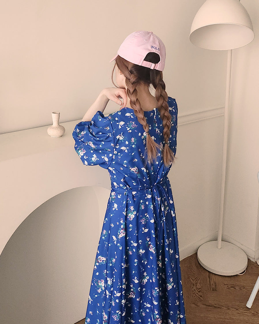 flower puff sleeve long dress