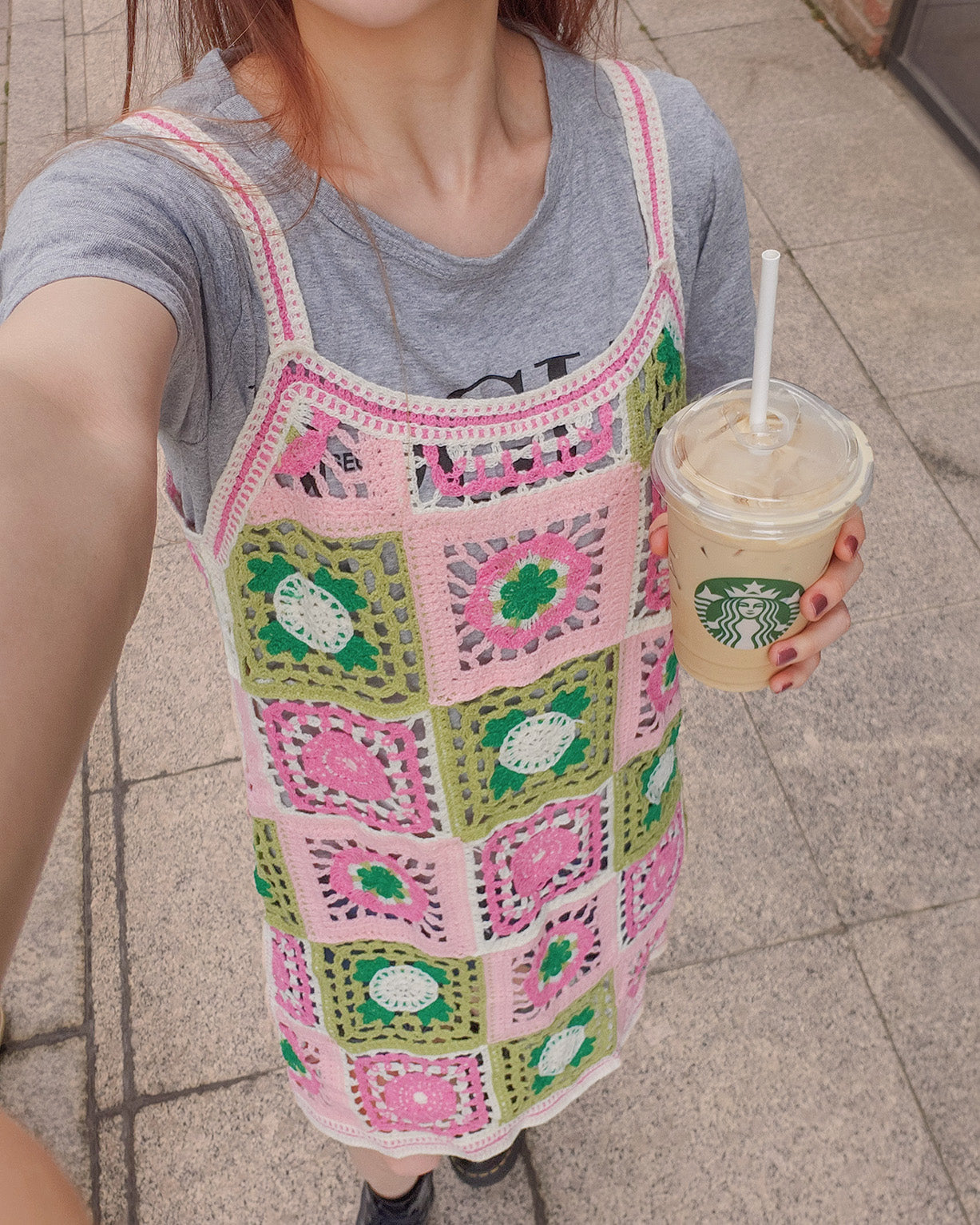 crochet knit flower mini dress