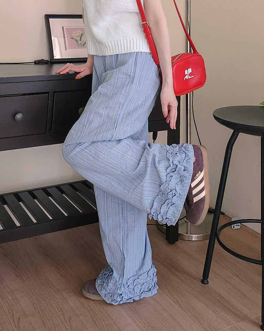 stripe hem frill pants