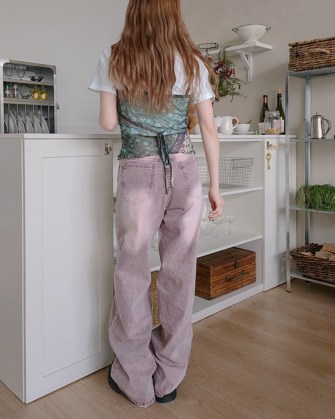 flower velvet switching sheer camisole