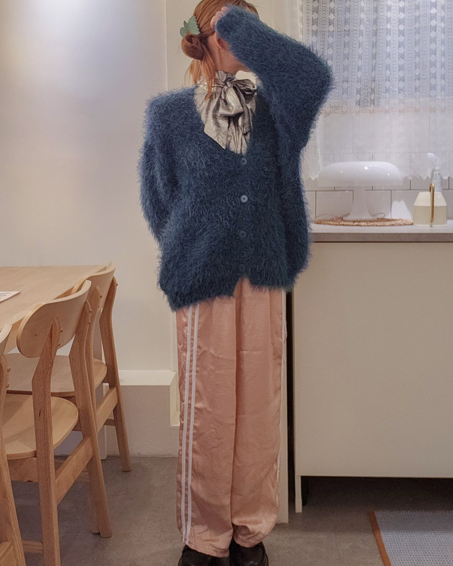 shaggy knit color cardigan