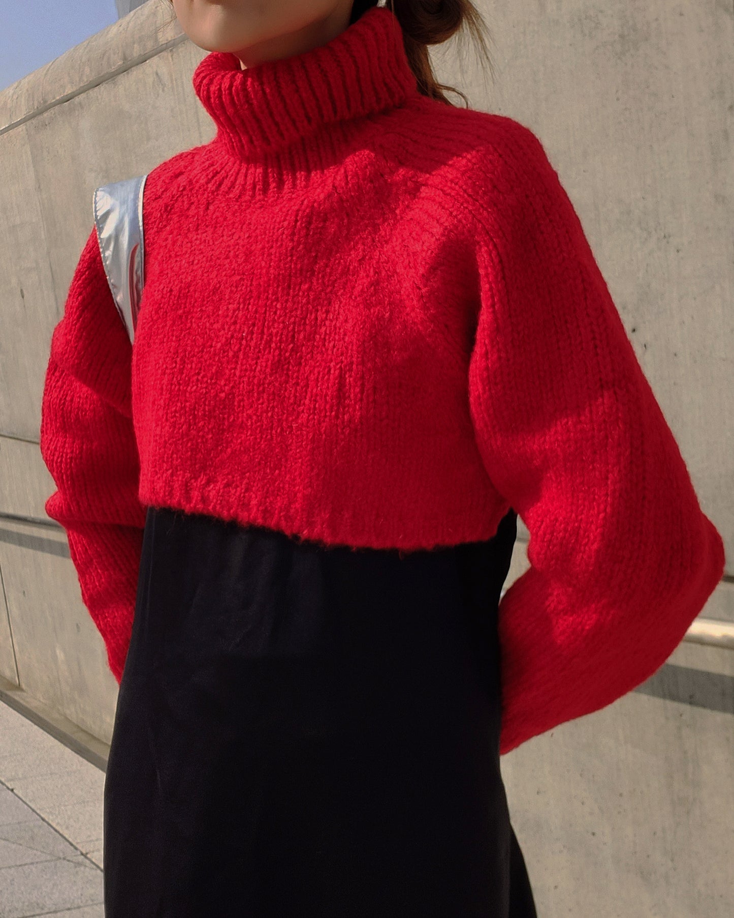 turtleneck eyelet short knit