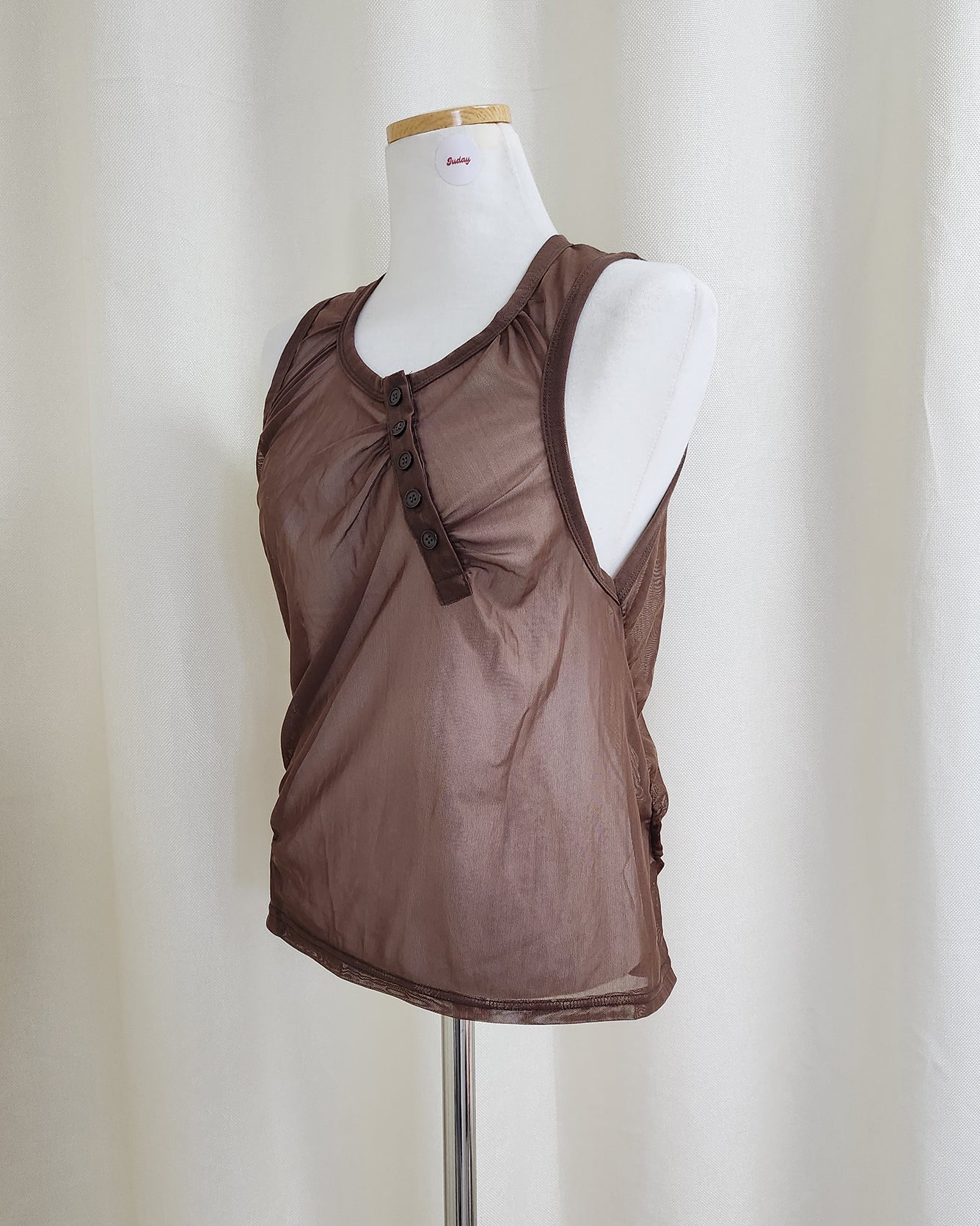 henry neck sheer sleeve less top