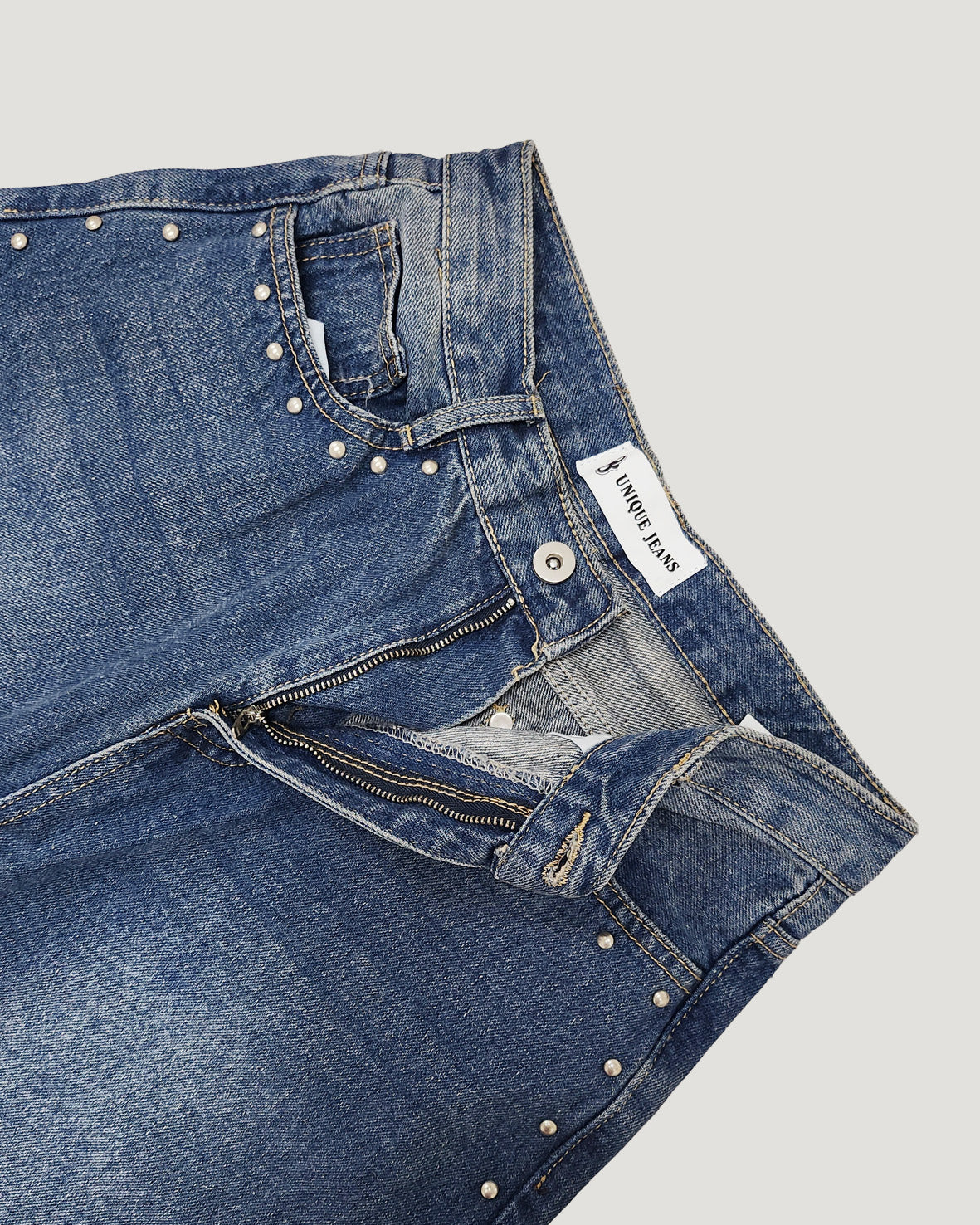 side studs wide denim