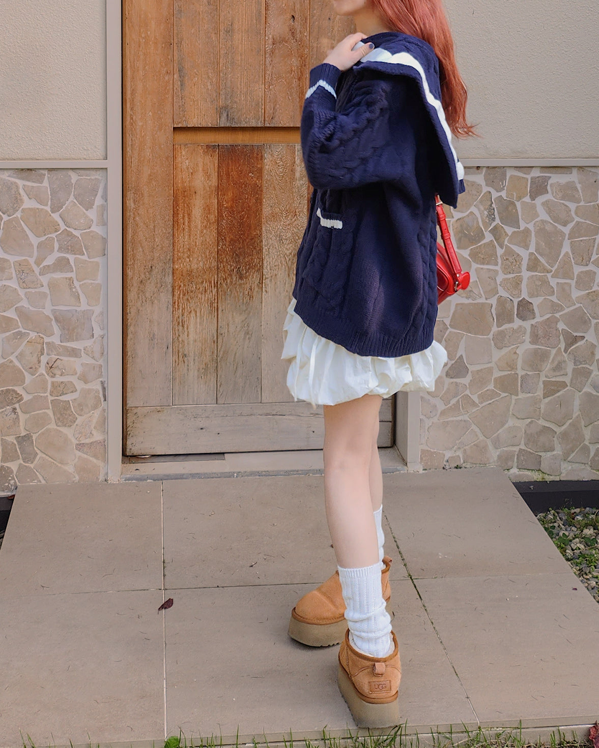 sailor collar oversize knit cardigan