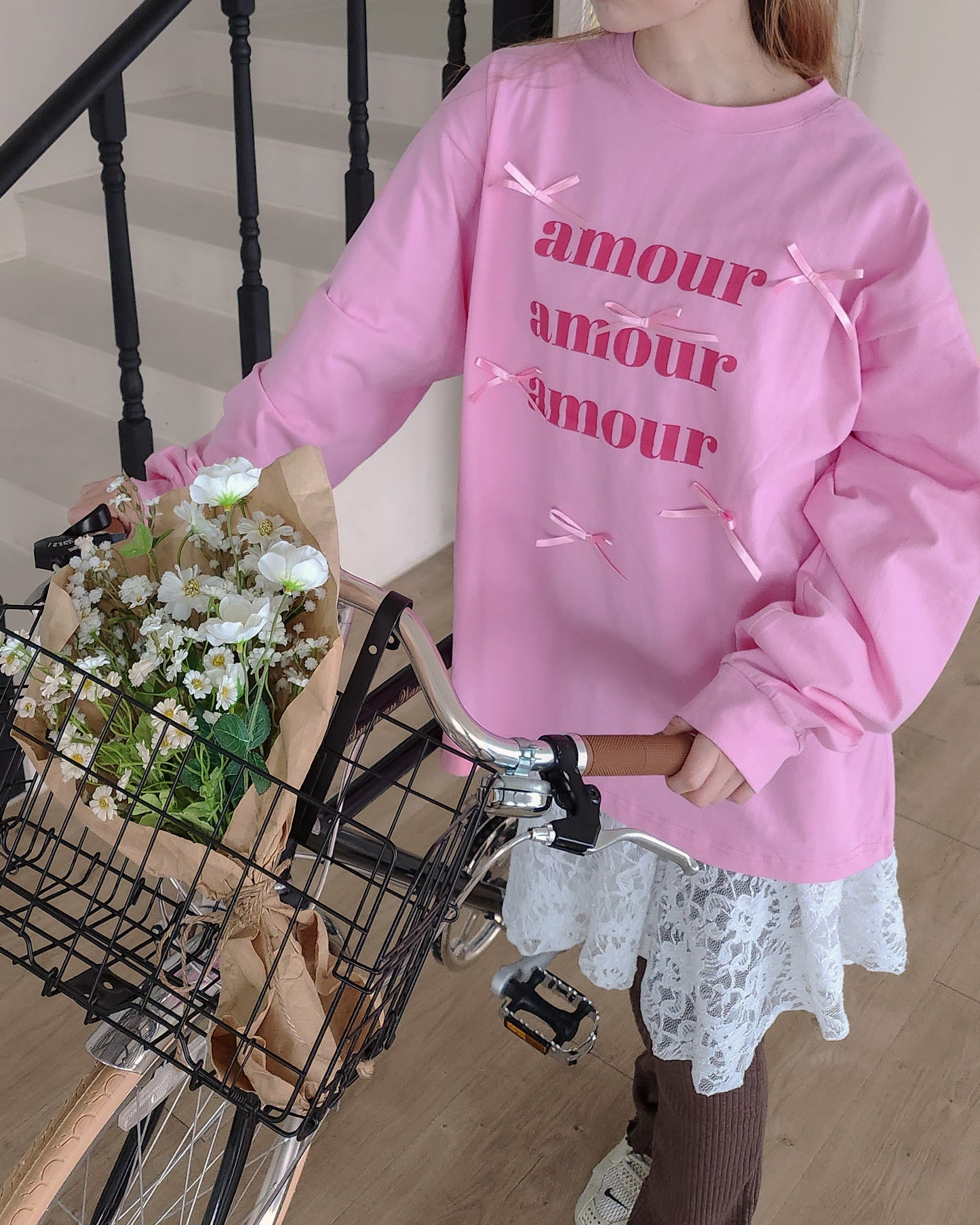 ribbon point logo long sleeve T