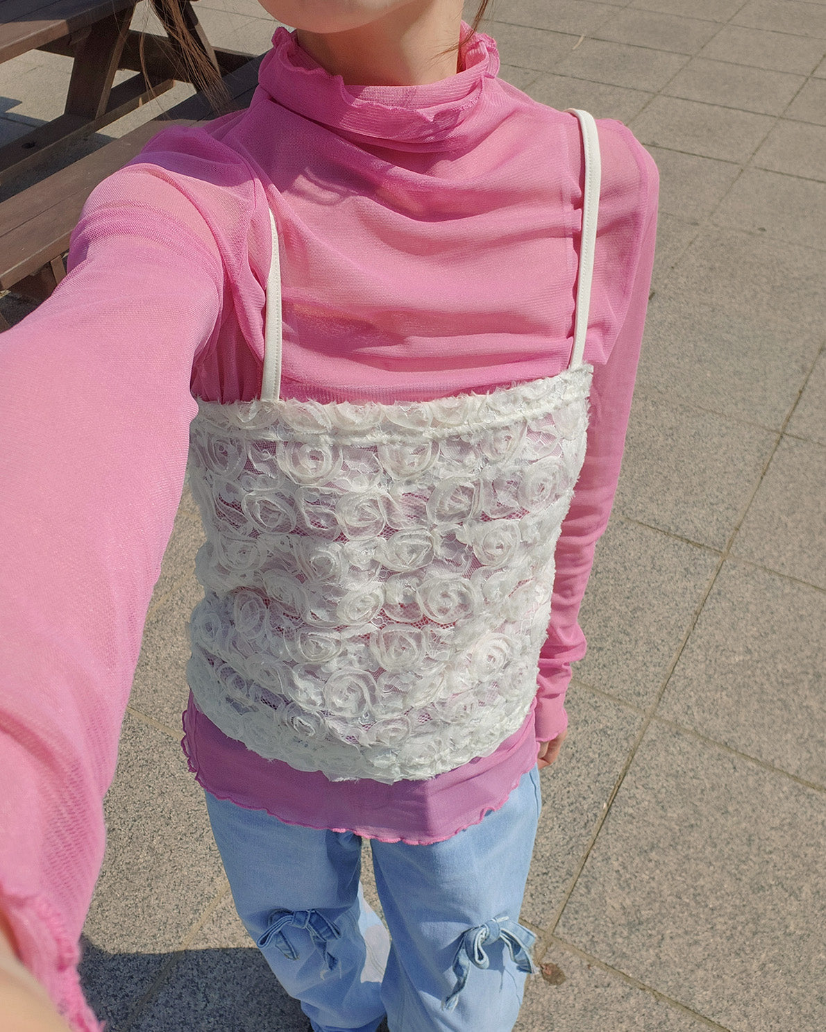 rose motif sheer bustier