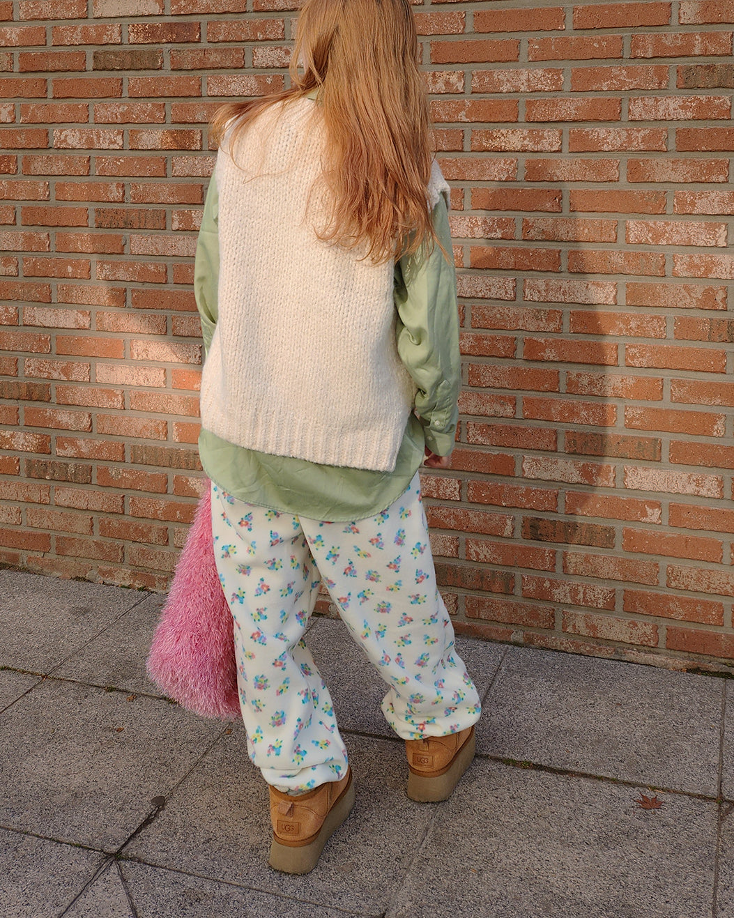 flower pattern fleece jogger pants