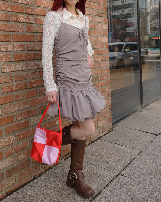 shirring balloon mini dress