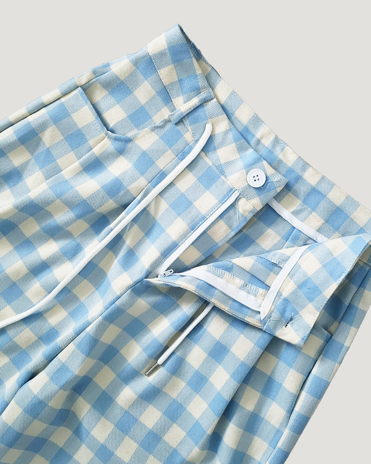 gingham check waist tuck wide pants