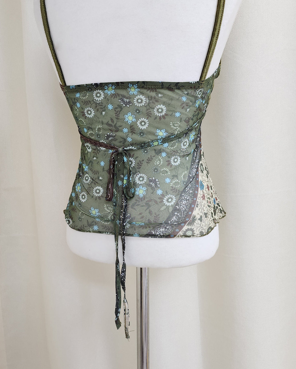 flower velvet switching sheer camisole