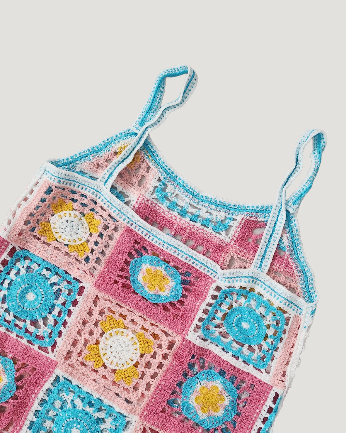 crochet knit flower mini dress